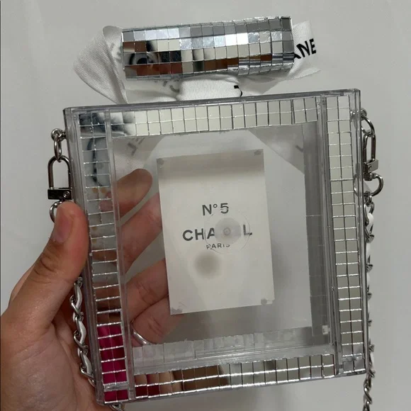 Plastic Clear No 5 Chanel Perfume Bottle Clutch Bag - Picture 7 of 9